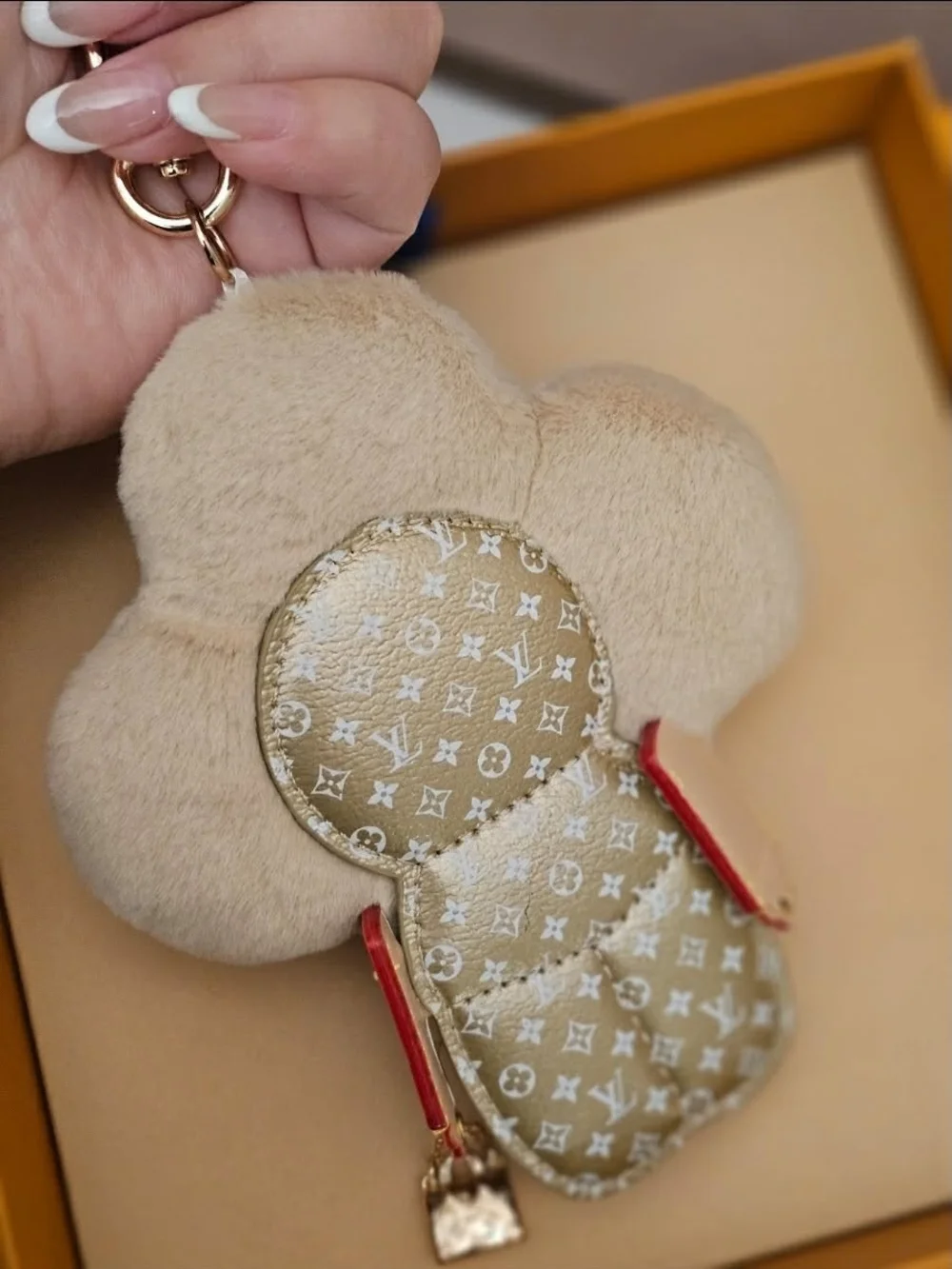Lv Vivienne Flower Fur Bag Charm Keychain